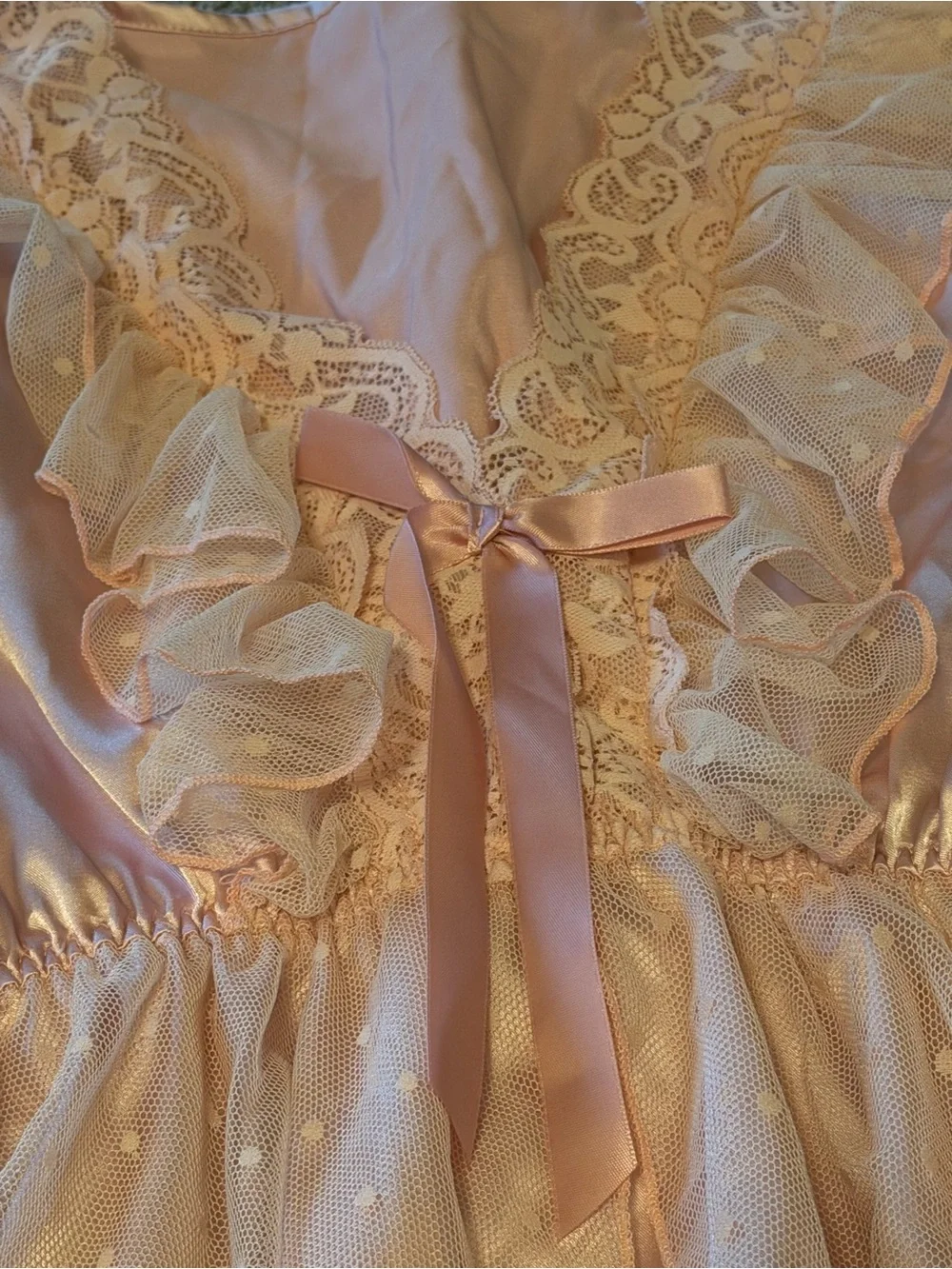 Women's Pink Satin Lace Trim Pajama Set -M